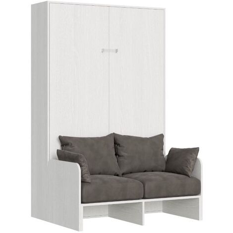 Lit escamotable vertical avec canapé frêne blanc mat 140x190 cm Kanto - Canapé 41