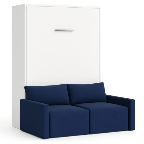 Lit escamotable vertical avec canapé tissu VALENCIA Bleu marine Matelas mousse 18 cm-Avec matelas-160x200-Canapé Bleu marine-Structure Blanche