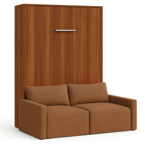 Lit escamotable vertical avec canapé tissu VALENCIA Camel Sans matelas-140x190-Canapé Camel-Structure Noyer