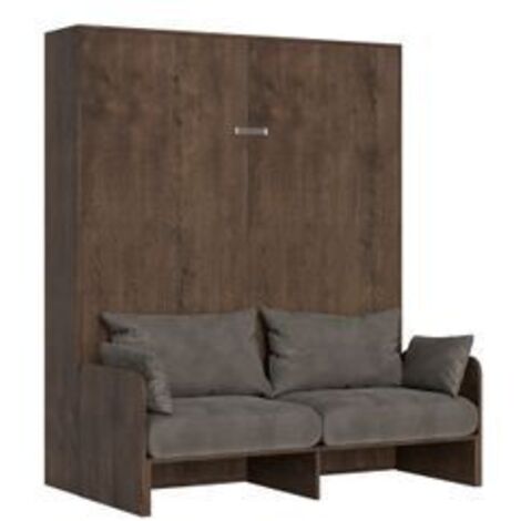 Lit escamotable vertical noyer avec canapé tissu Bounto 160x190 de tissu-Canapé 35