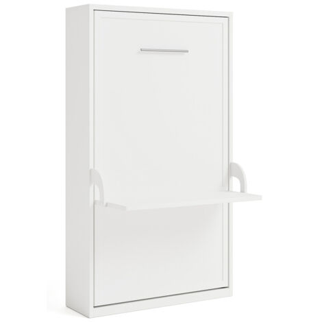 Lit escamotable verticale 140x190 avec bureau Studante-Façade Blanche
