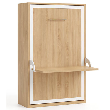 Lit escamotable verticale 140x200 avec bureau Studante-Façade Chêne clair