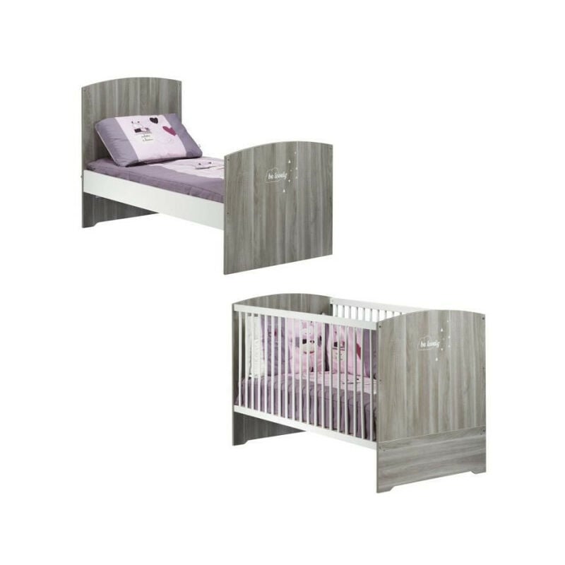 Sauthon - Lit bébé évolutif - 140x70cm - Babyprice Smile - Chene silex - Blanc