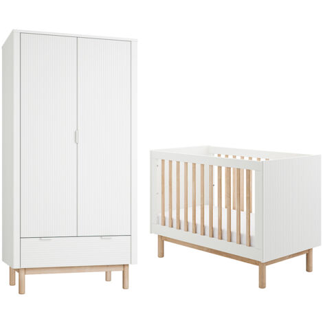 Lit évolutif 60x120 et armoire 2 portes Pinio Miloo Blanc