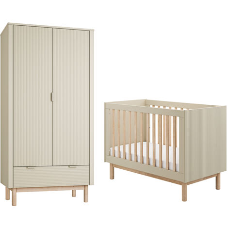 Lit évolutif 60x120 et armoire 2 portes Pinio Miloo Champagne