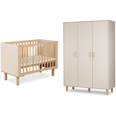 Lit évolutif 60x120 et armoire 3 portes Littlesky by Klups Laura Champagne et Bois