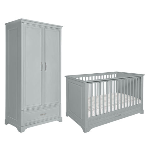 Lit évolutif 70x140 et armoire 2 portes Novelies Melody Gris
