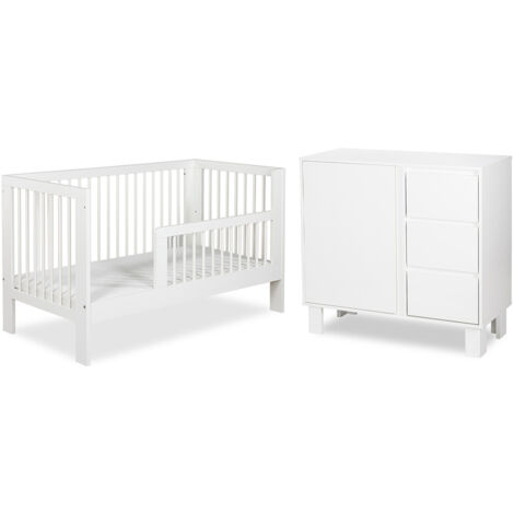 Lit évolutif 70x140 et commode 3 tiroirs Littlesky by Klups Olivia Blanc
