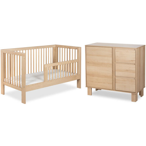 Lit évolutif 70x140 et commode 3 tiroirs Littlesky by Klups Olivia Bois