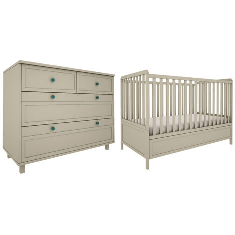 Lit évolutif 70x140 et commode 4 tiroirs Wood Luck Gabriel - Vert Eucalyptus