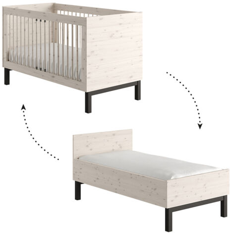 Lit évolutif 70x140 Pinio Country Bois blanchi