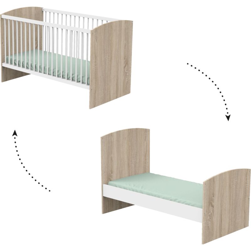 Lit évolutif 70x140 Sauthon Access - Blanc et bois