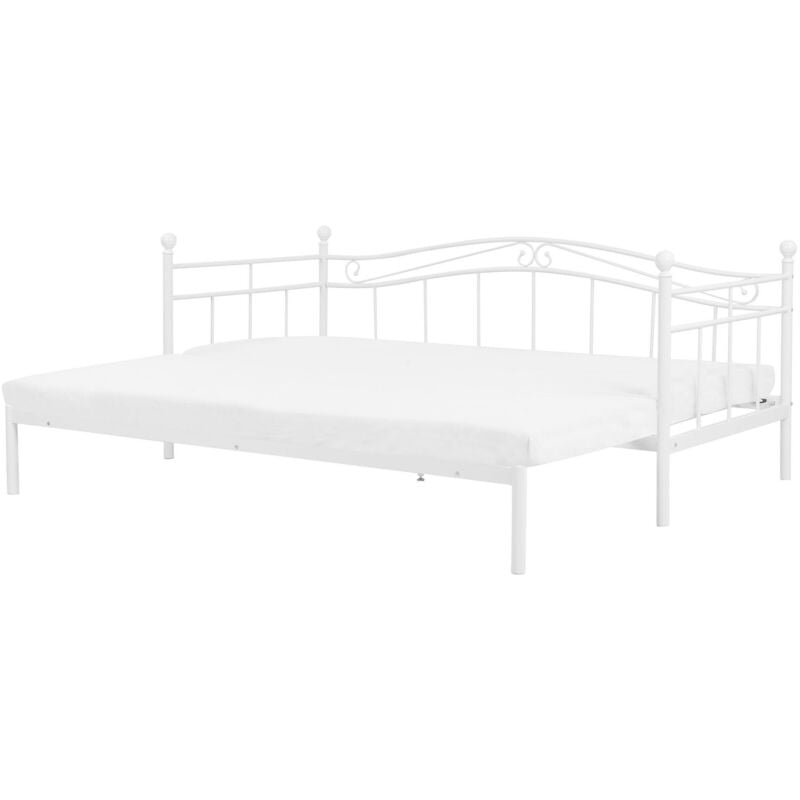 Beliani - Lit Banquette Extensible en Métal Blanc 90 / 180 x 200 cm Elégant et Romantique pour Chambre Moderne ou Scandinave