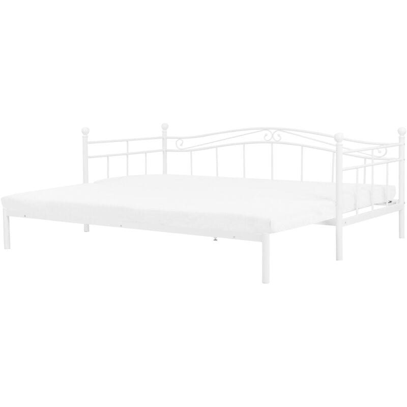Beliani - Lit Banquette Extensible en Métal Blanc 80 / 173 x 200 cm Elégant et Romantique pour Chambre Moderne ou Contemporaine