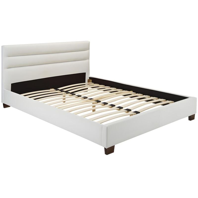 Vente-unique - Lit 140 x 190 cm - Simili - Blanc - faustin