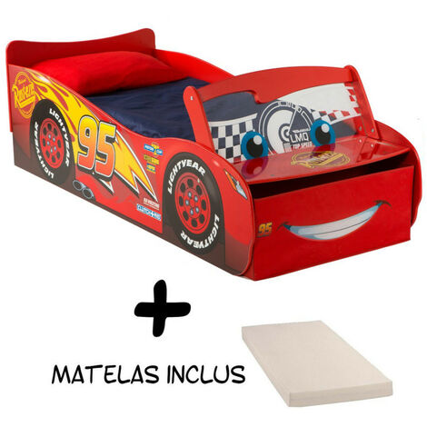Lit Flash McQueen Cars Disney avec Pare-Brise Lumineux + Matelas