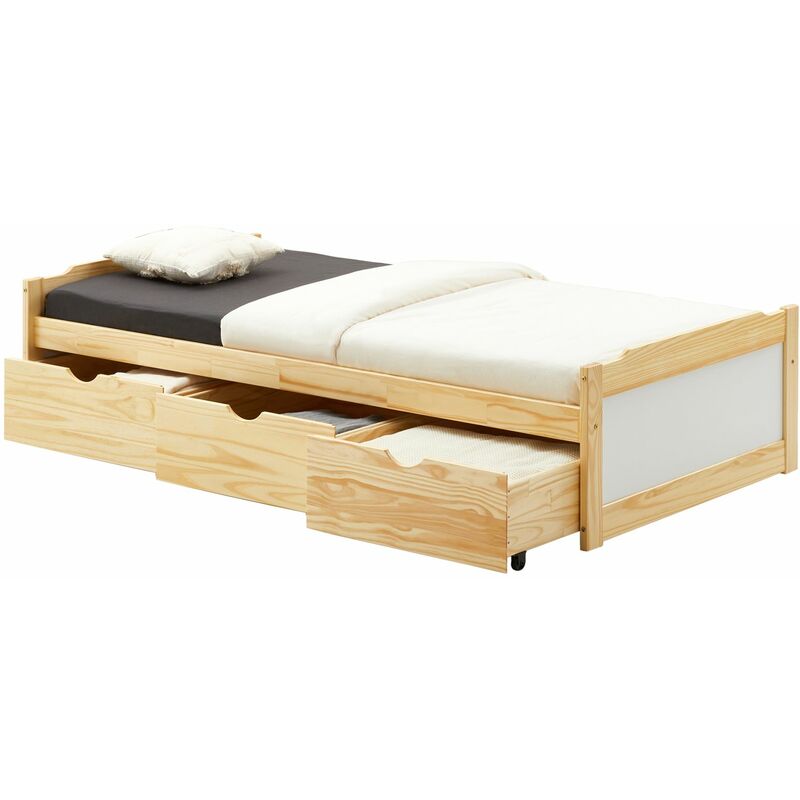 Lit fonctionnel MIA 90 x 190 cm, en pin massif naturel