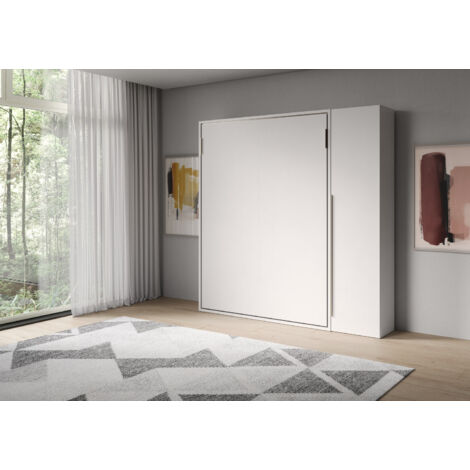 Lit français escamotable vertical Versia Sofà 140 avec armoire 1 porte droite en blanc