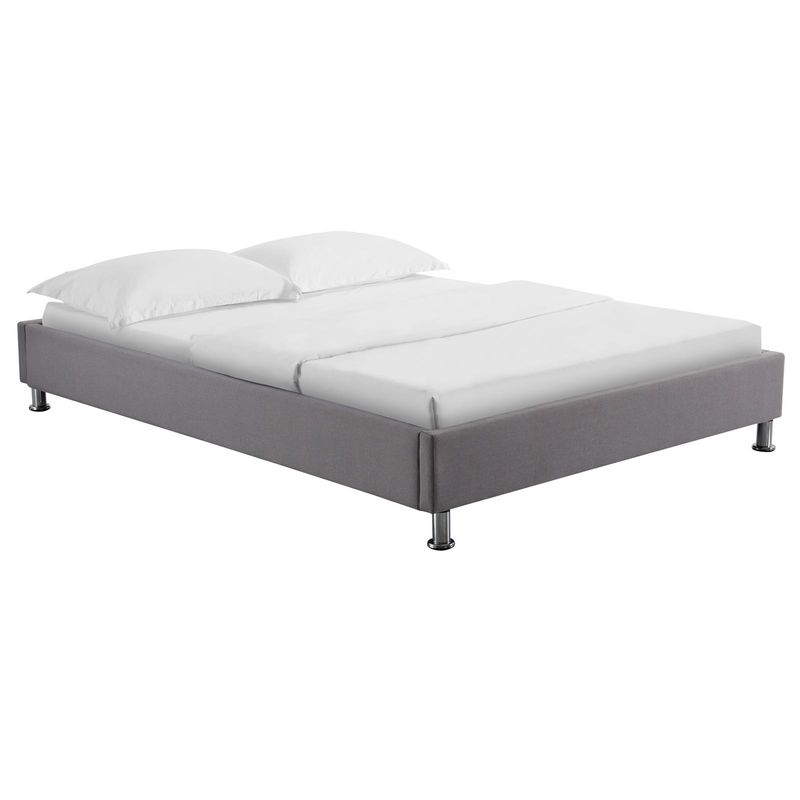 Lit futon double pour adulte nizza 140x190 cm 2 places / 2 personnes, avec sommier et pieds en métal chromé, tissu gris - Gris