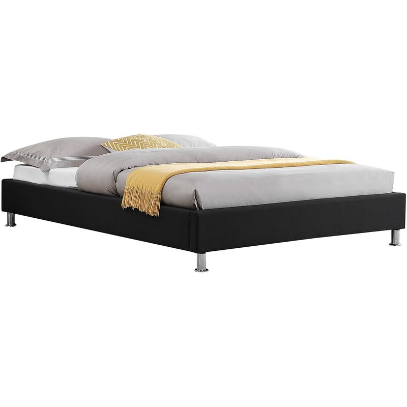 Idimex - Lit futon double pour adulte nizza 140x190 cm 2 places / 2 personnes, avec sommier et pieds en métal chromé, tissu noir - Noir