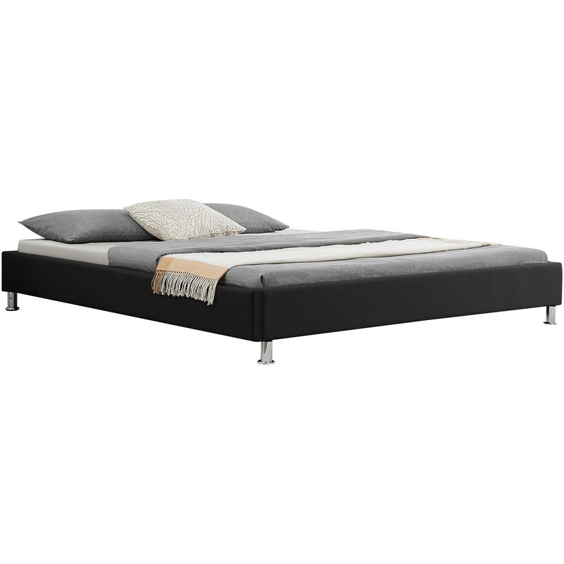 Idimex - Lit futon double pour adulte nizza king size 180x200 cm 2 places / 2 personnes, avec sommier et pieds métal chromé, tissu noir - Noir