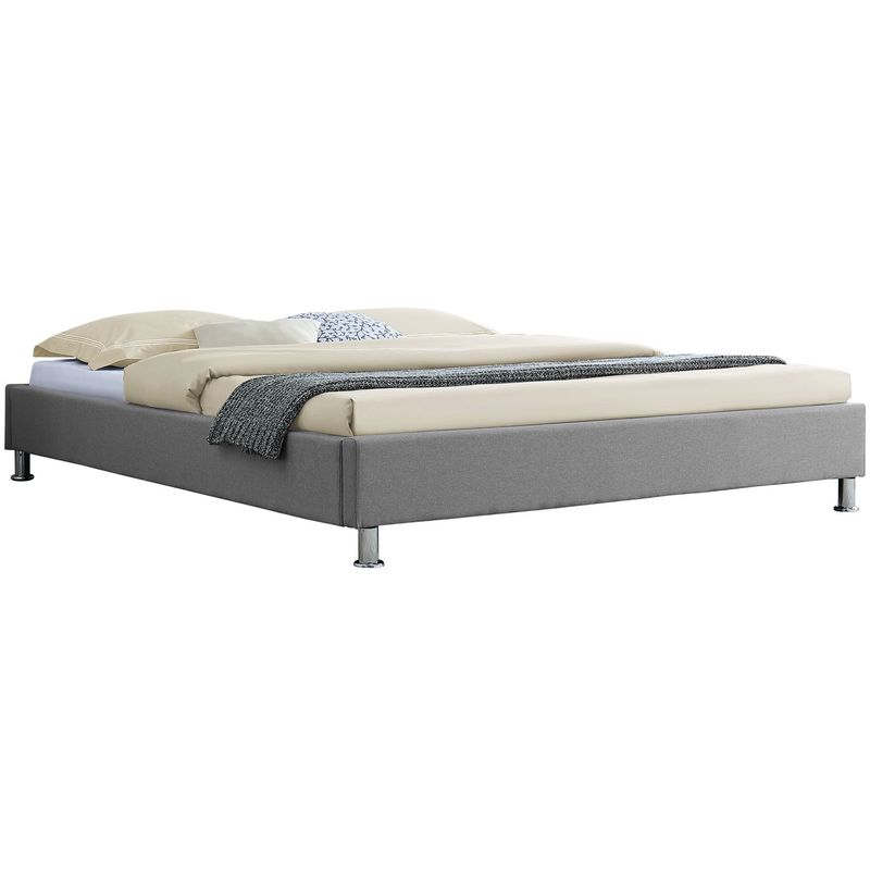 Idimex - Lit futon double pour adulte nizza queen size 160x200 cm 2 places / 2 personnes, avec sommier et pieds métal chromé, tissu gris - Gris