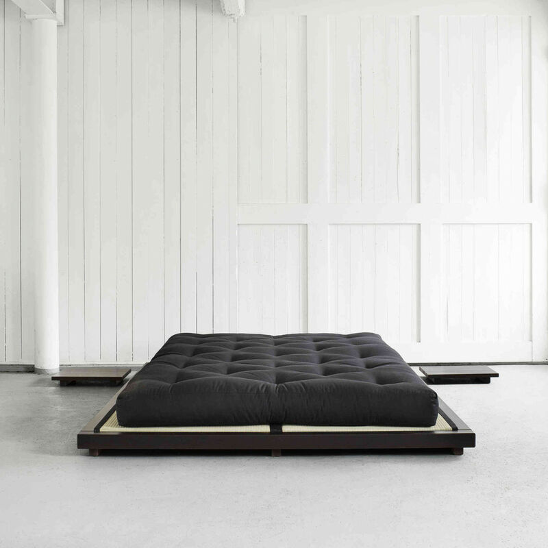 Lit futon style japonais en bois massif coloris noir 180x200 - Noir
