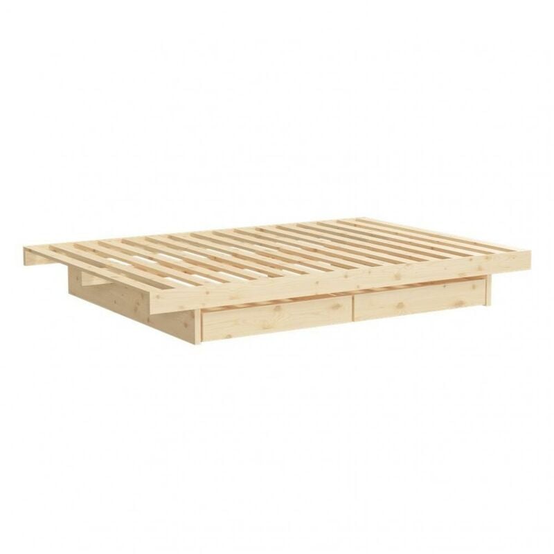 Sommier futon KANSO BED pin naturel couchage 140 cm 4 tiroirs - natural