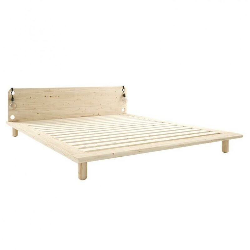 Sommier futon peek bed pin laqué naturel couchage 140 cm 2 lampes de chevet - natural