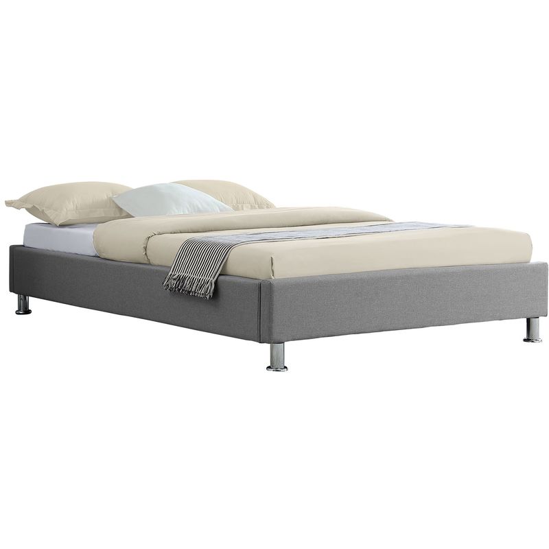 Idimex - Lit futon simple pour adulte nizza 120x190 cm 1 place et demi / 1 personne, avec sommier et pieds en métal chromé, tissu gris - Gris
