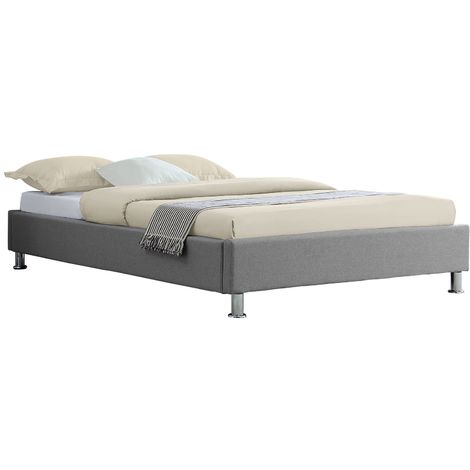 Lit futon simple pour adulte NIZZA 120x190 cm 1 place et demi / 1 personne, avec sommier et pieds en métal chromé, tissu gris - Gris