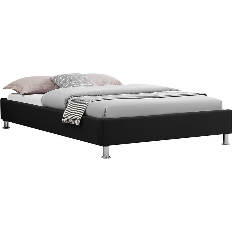 Lit futon simple pour adulte NIZZA 120x190 cm 1 place et demi / 1 personne, avec sommier et pieds en métal chromé, tissu noir - Noir