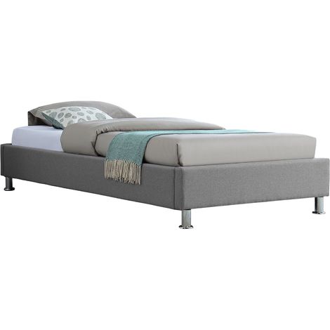 Lit futon simple pour adulte ou enfant NIZZA 90x190 cm 1 place / 1 personne, avec sommier et pieds en métal chromé, tissu gris - Gris