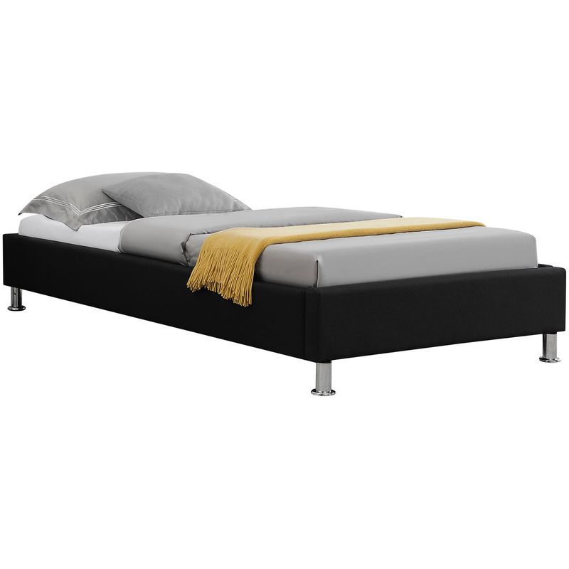 Lit futon simple pour adulte ou enfant nizza 90x190 cm 1 place / 1 personne, avec sommier et pieds en métal chromé, tissu noir - Noir