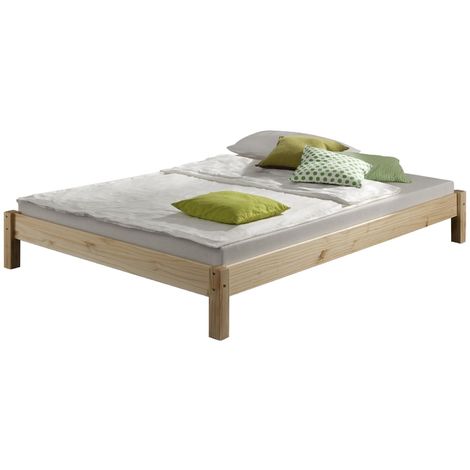 Lit futon TAIFUN lit double pour adulte et enfant 140 x 190 cm, en pin massif finition vernis naturel - Naturel
