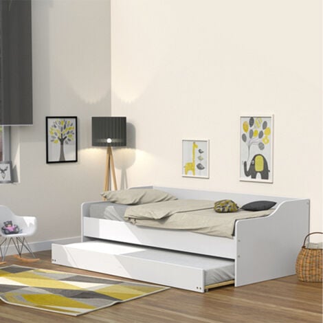 LE QUAI DES AFFAIRES Lit gigogne SWEET 90x190 + 2 sommiers + 1 tiroir-lit / Blanc/ 193x95x64