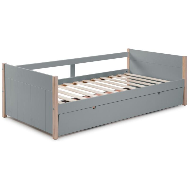 Vente-unique - Lit gigogne 2 x 90 x 190 cm - mdf, pin et métal - Vert et naturel - mareki