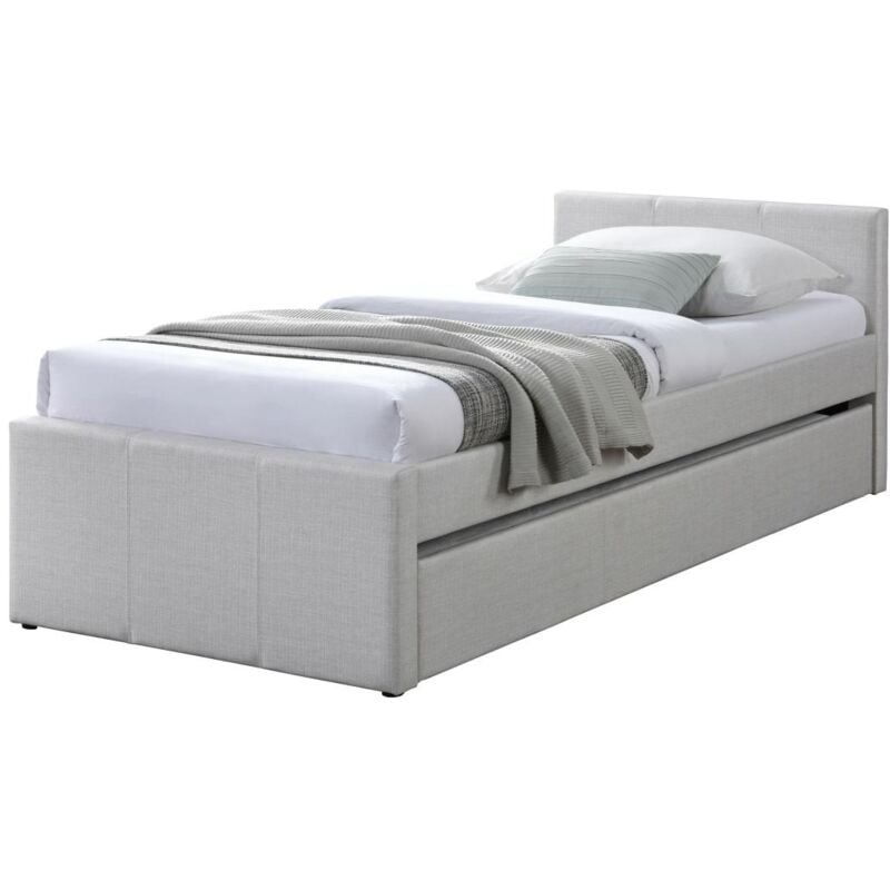 Vente-unique - Lit gigogne 90 x 190 cm - Tissu - Beige - doritalo