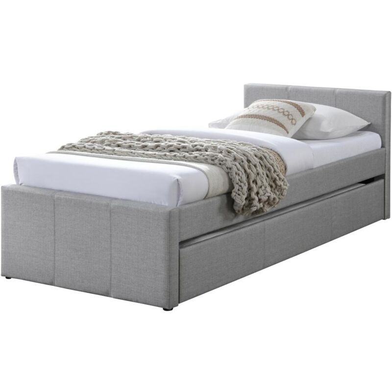 Lit gigogne 90 x 190 cm - Tissu - Gris - DORITALO