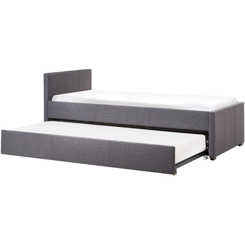 Beliani - Lit Simple Gigogne en Tissu Gris Foncé 90 x 200 cm Elégant et Minimaliste pour Chambre au Style Contemporain ou Moderne