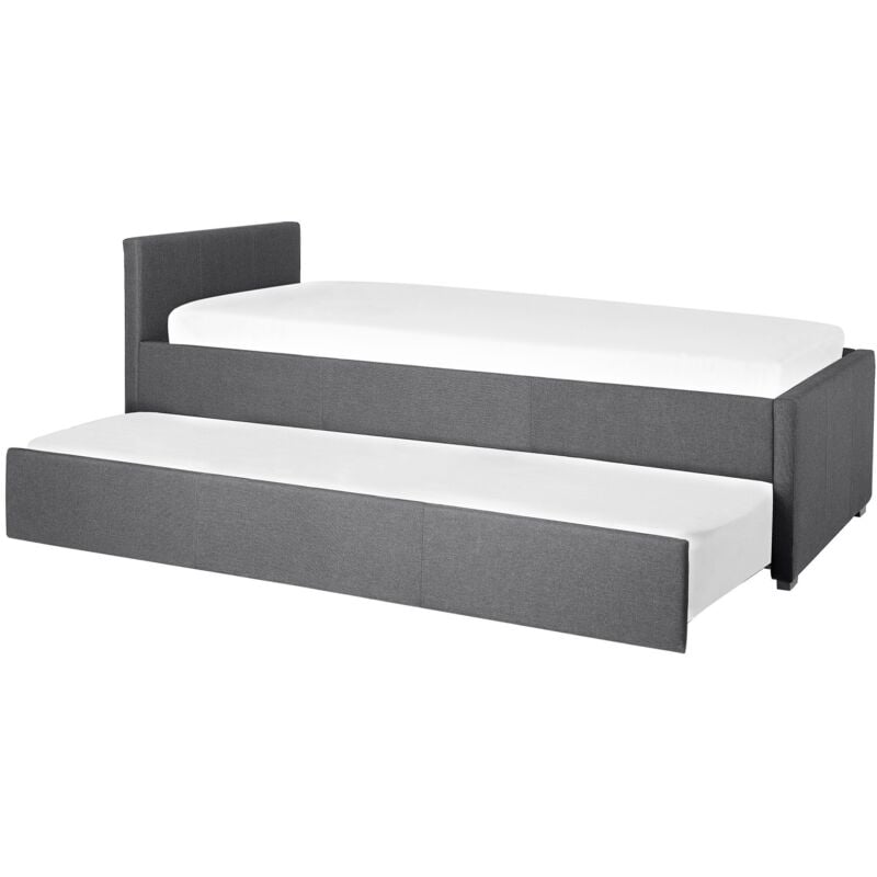 Beliani - Lit Simple Gigogne en Tissu Gris Foncé 80 x 200 cm Elégant et Minimaliste pour Chambre au Style Contemporain ou Moderne