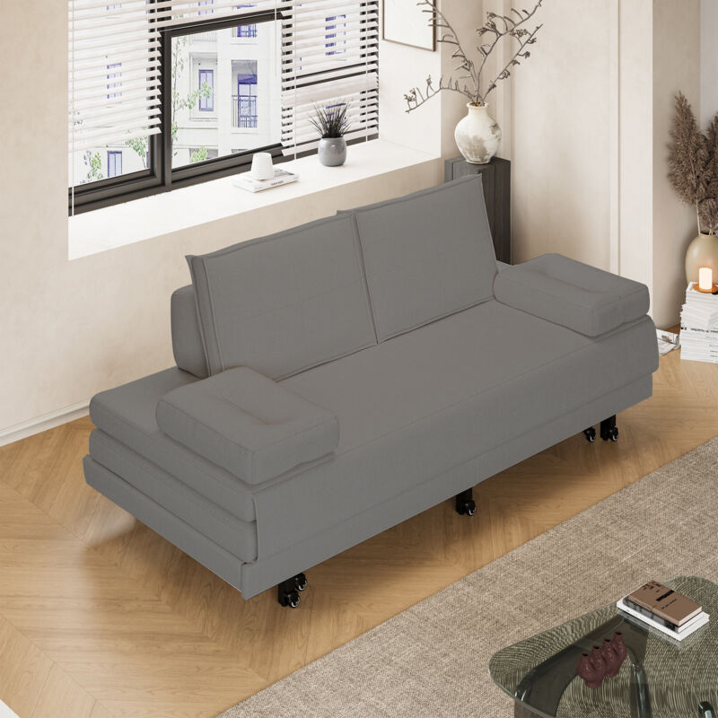 Eifson - Lit gigogne 90/180x200 cm, lit capitonné, avec canapé-lit extensible, tissu lin, sommier à lattes, canapé-lit double - Gris