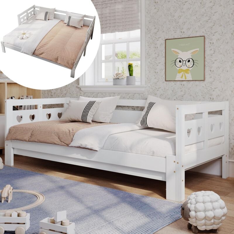 Dans Les Nuages - Lit gigogne 90x190cm/180x190cm Canapé-lit en pin avec 2ème couchage et sommier à lattes, lit de jour, Blanc - Blanc