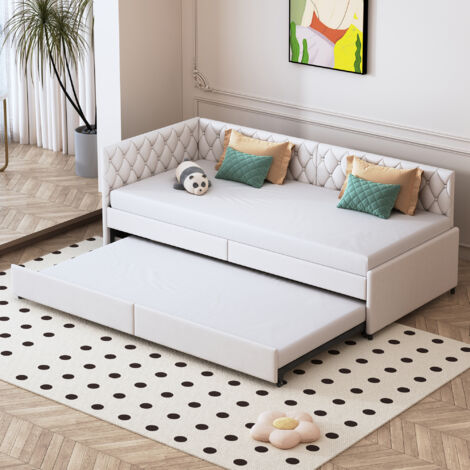 Lit gigogne 90x200, canapé lit rembourré extensible, Canapé-lit convertible couchage quotidien, 2 places, sommier à lattes,Velours - Blanc