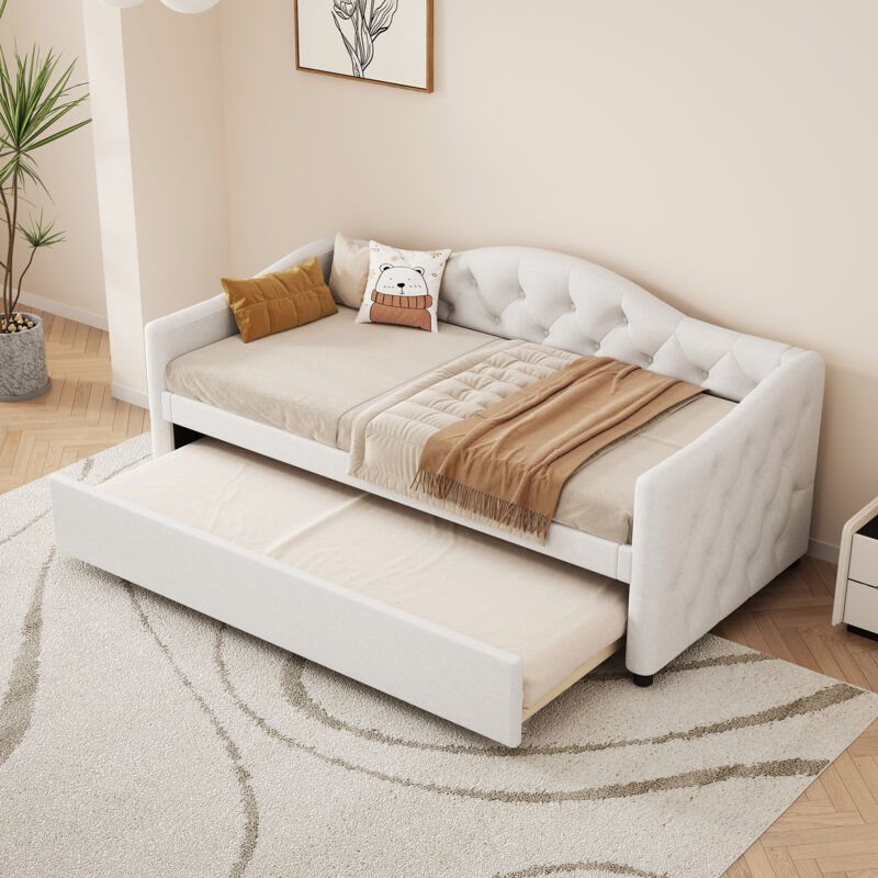 Fortuna Lai - Lit gigogne 90x200cm+90x190cm - canapé-lit avec sommier à lattes - sans matelas - Lin Beige