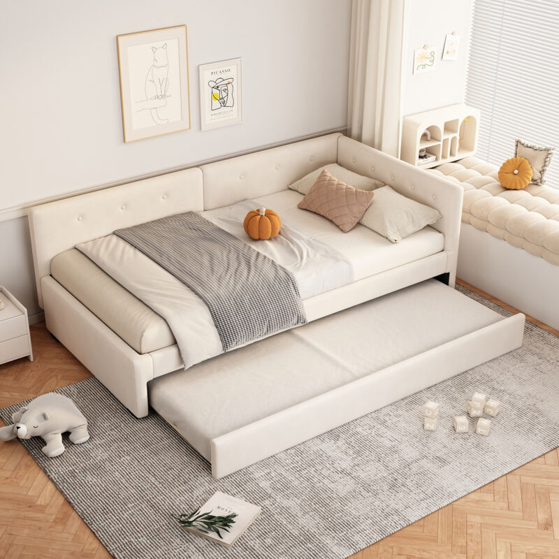 Fortuna Lai - Lit gigogne 90x200cm+90x190cm - canapé-lit avec sommier à lattes - sans matelas - velours beige