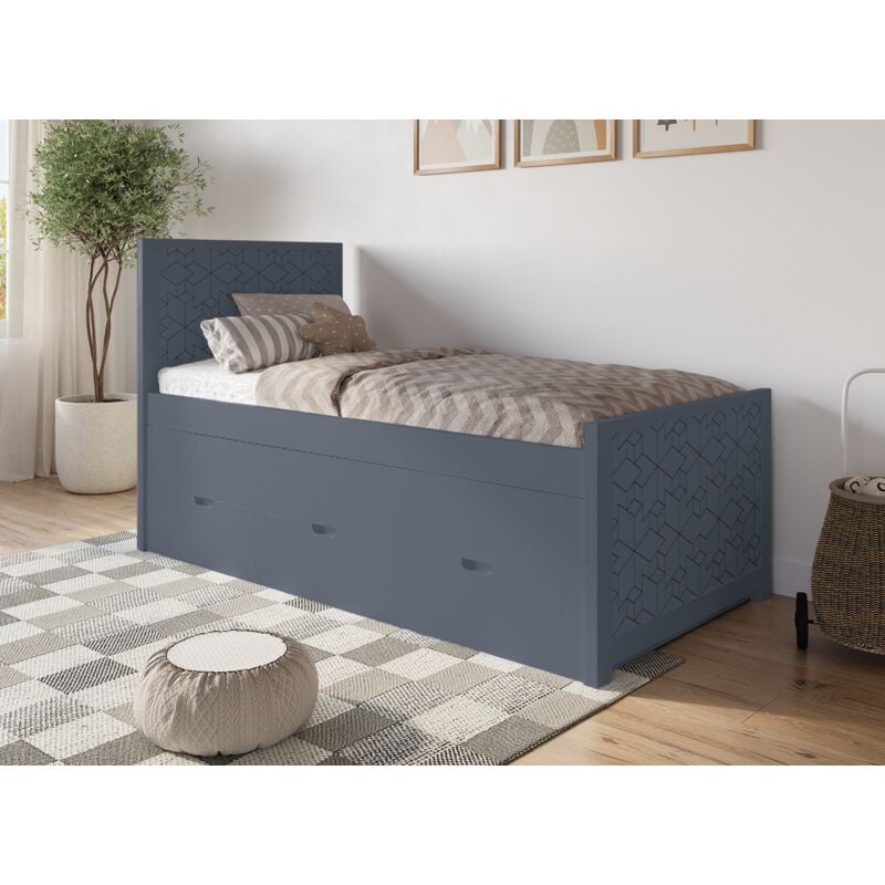 Deco In Paris - enora - Lit gigogne avec tiroirs en bois gris enora 90 x 190 cm