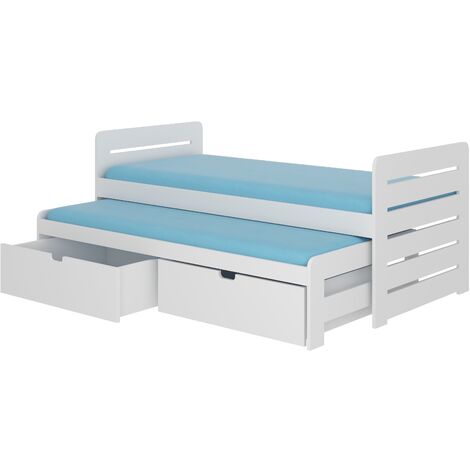 Lit gigogne blanc 2 couchages 90x200 avec 2 coffres de rangement Balina