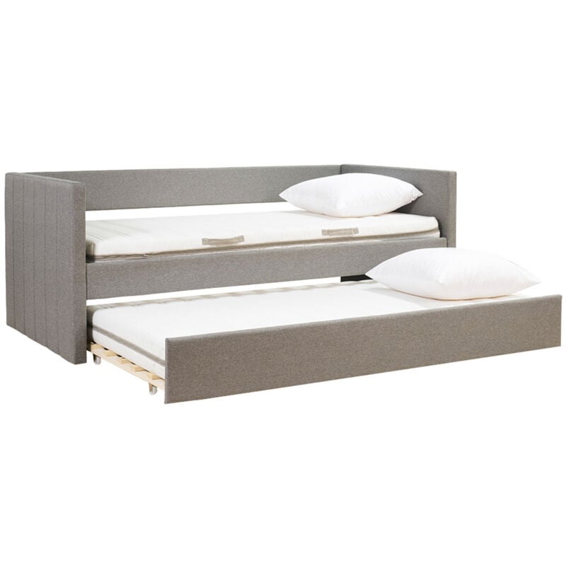 Miliboo - Lit gigogne en tissu gris 90x190 cm elie