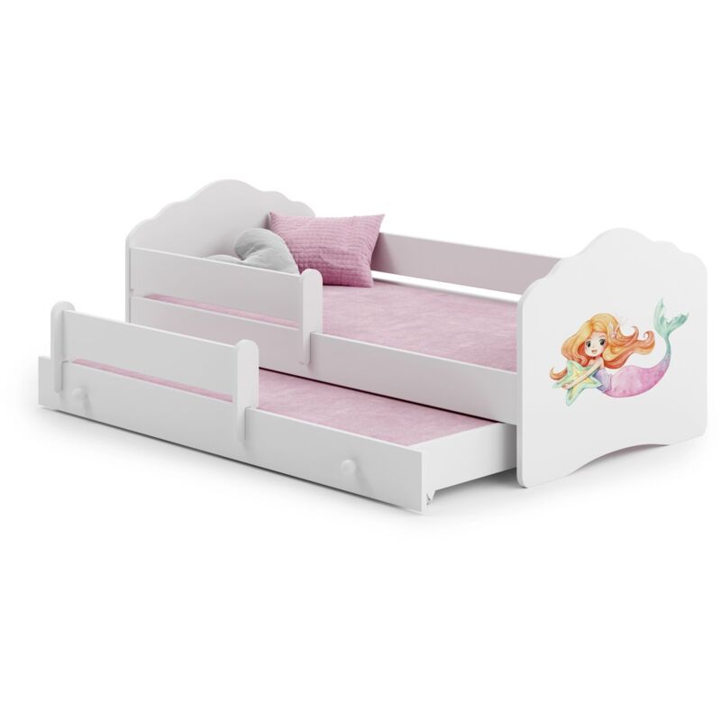 Lit gigogne blanc FIONA avec sommier et matelas - Sirene - 2 x 160 cm x 80 cm
